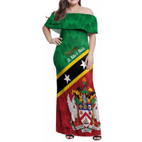 Custom Saint Kitts and Nevis Cricket Family Matching Off Shoulder Maxi Dress and Hawaiian Shirt Go Champions Patriots