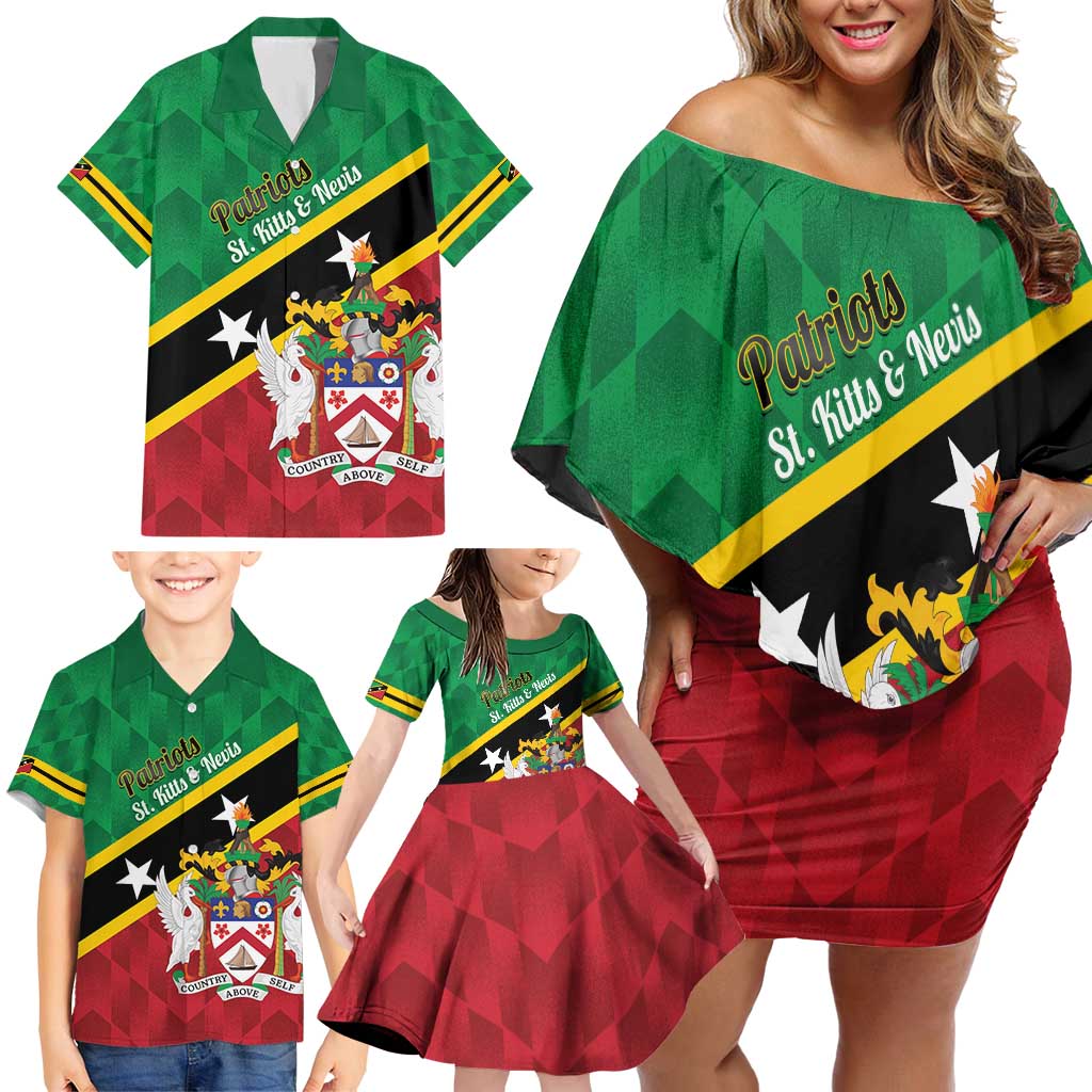 Custom Saint Kitts and Nevis Cricket Family Matching Off Shoulder Short Dress and Hawaiian Shirt Go Champions Patriots