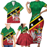 Custom Saint Kitts and Nevis Cricket Family Matching Short Sleeve Bodycon Dress and Hawaiian Shirt Go Champions Patriots