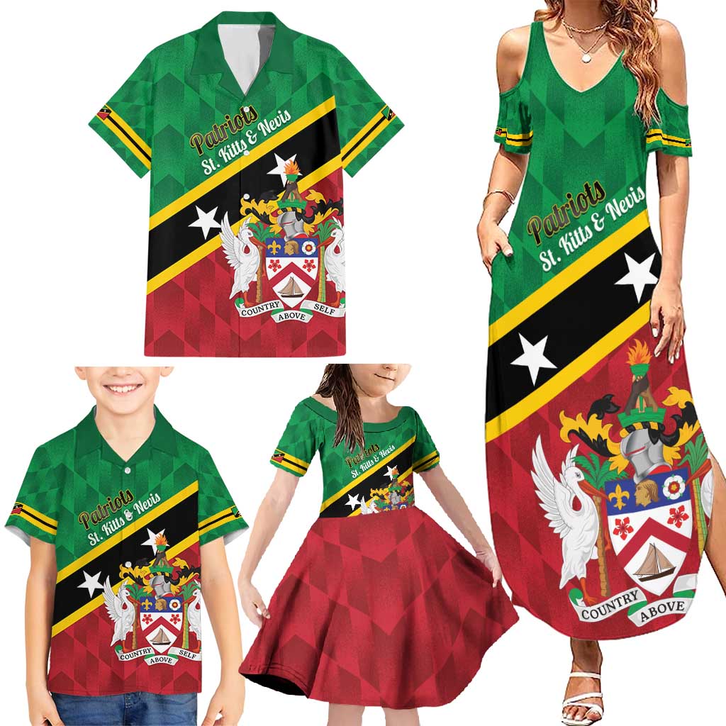 Custom Saint Kitts and Nevis Cricket Family Matching Summer Maxi Dress and Hawaiian Shirt Go Champions Patriots