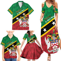 Custom Saint Kitts and Nevis Cricket Family Matching Summer Maxi Dress and Hawaiian Shirt Go Champions Patriots