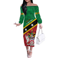 Custom Saint Kitts and Nevis Cricket Off The Shoulder Long Sleeve Dress Go Champions Patriots