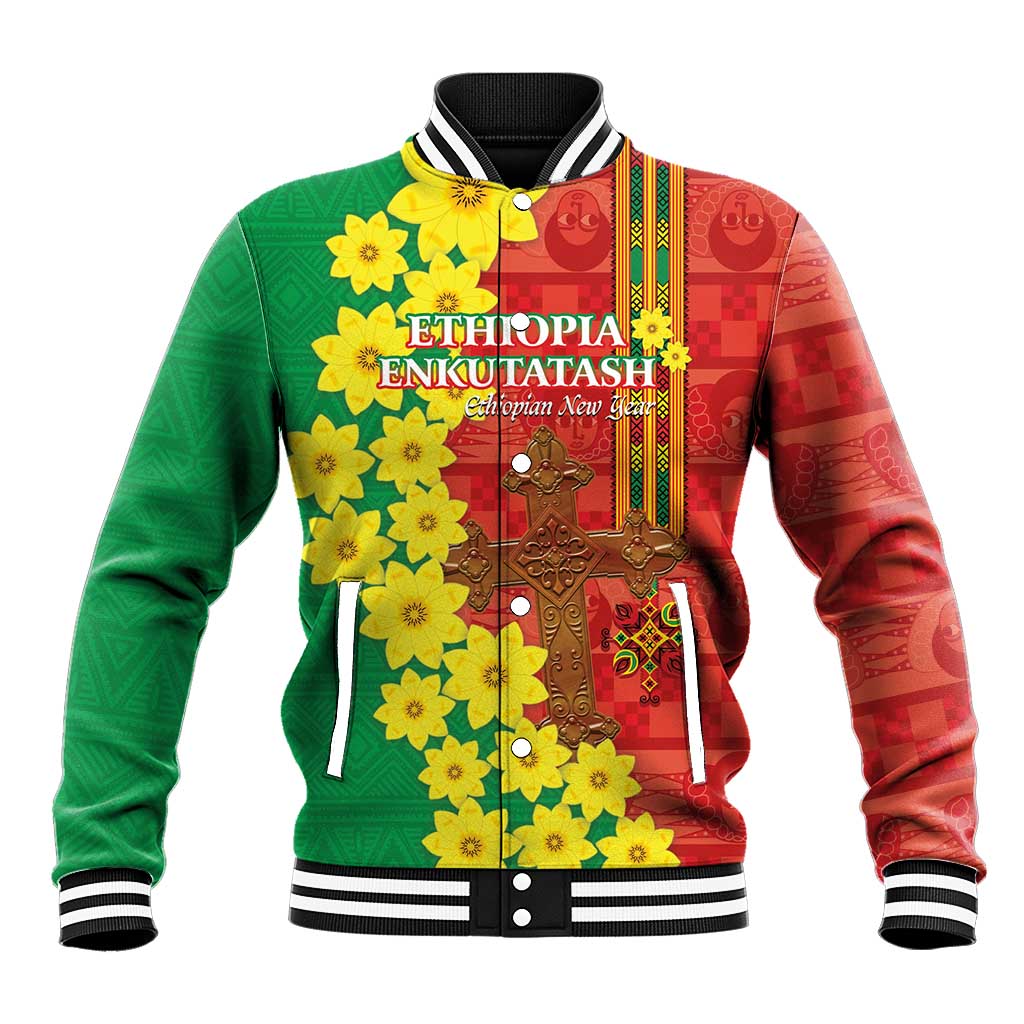 Enkutatash Ethiopia Baseball Jacket Melkam Addis Amet Adey Abeba Flower - Wonder Print Shop