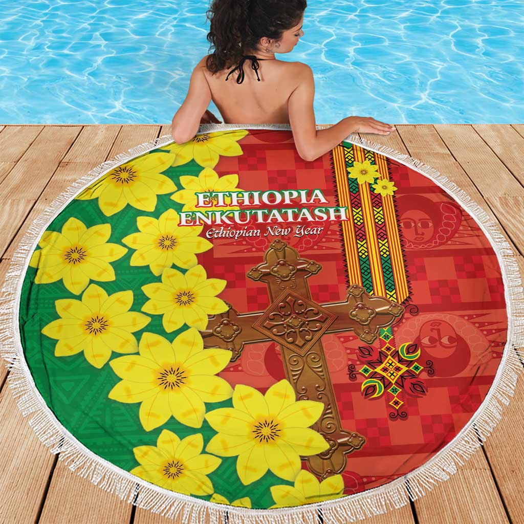 Enkutatash Ethiopia Beach Blanket Melkam Addis Amet Adey Abeba Flower - Wonder Print Shop
