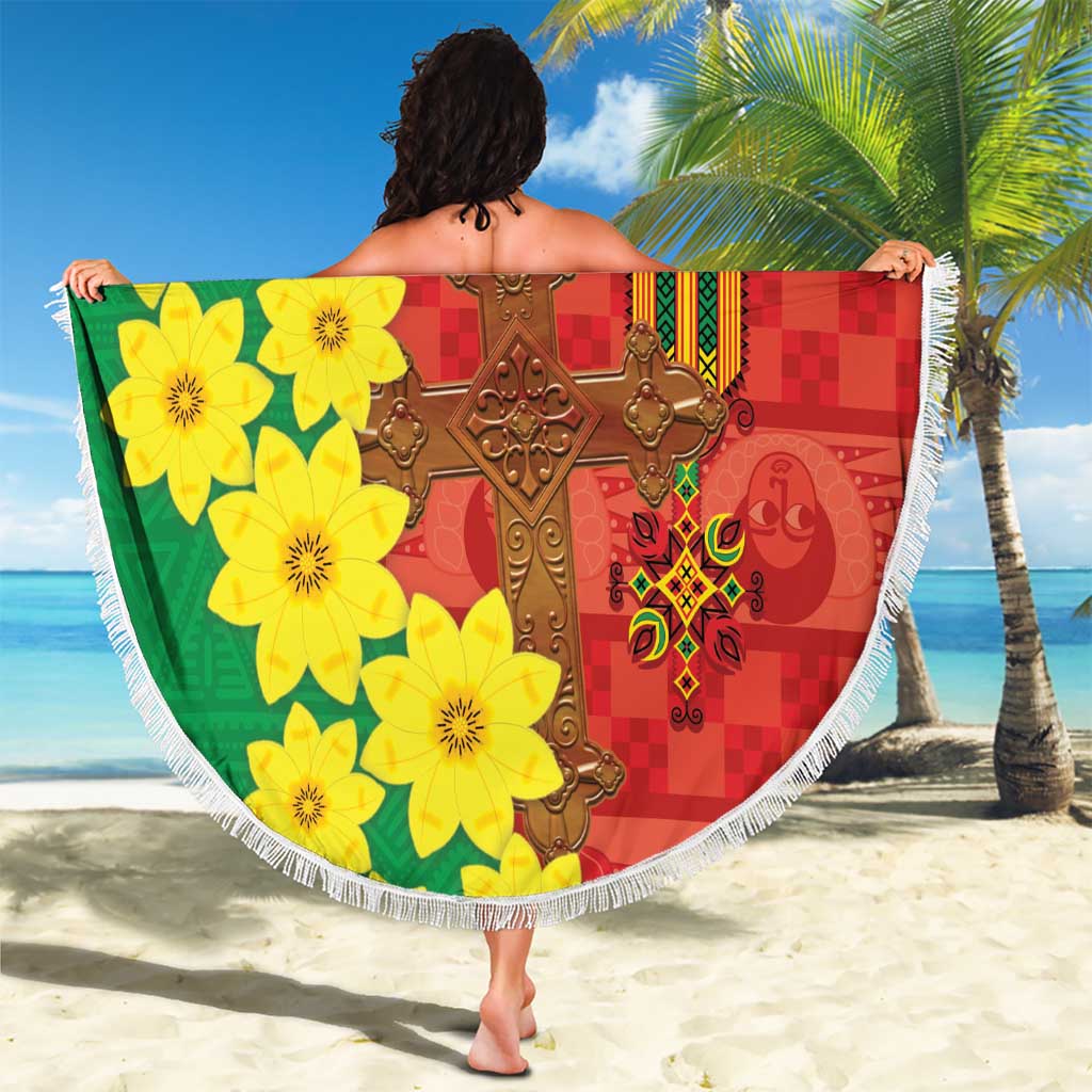 Enkutatash Ethiopia Beach Blanket Melkam Addis Amet Adey Abeba Flower - Wonder Print Shop