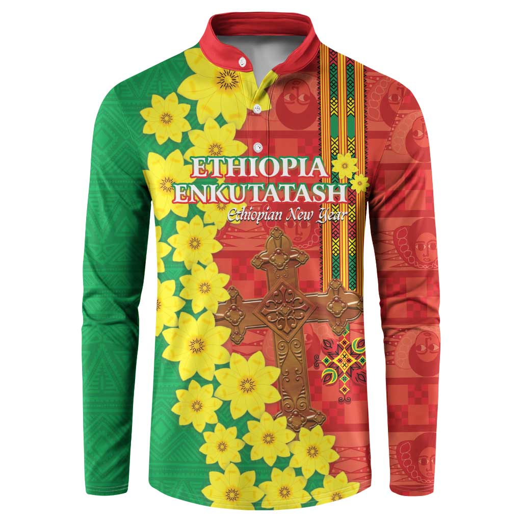 Enkutatash Ethiopia Button Sweatshirt Melkam Addis Amet Adey Abeba Flower - Wonder Print Shop