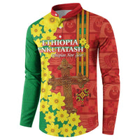 Enkutatash Ethiopia Button Sweatshirt Melkam Addis Amet Adey Abeba Flower - Wonder Print Shop