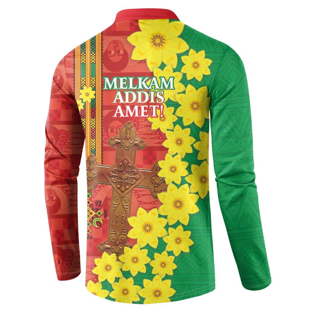 Enkutatash Ethiopia Button Sweatshirt Melkam Addis Amet Adey Abeba Flower - Wonder Print Shop