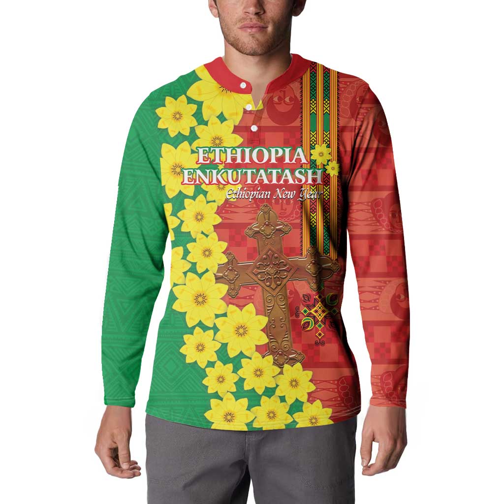 Enkutatash Ethiopia Button Sweatshirt Melkam Addis Amet Adey Abeba Flower - Wonder Print Shop
