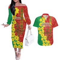 Enkutatash Ethiopia Couples Matching Off The Shoulder Long Sleeve Dress and Hawaiian Shirt Melkam Addis Amet Adey Abeba Flower - Wonder Print Shop