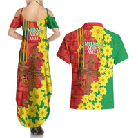 Enkutatash Ethiopia Couples Matching Summer Maxi Dress and Hawaiian Shirt Melkam Addis Amet Adey Abeba Flower - Wonder Print Shop