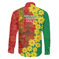 Enkutatash Ethiopia Family Matching Long Sleeve Bodycon Dress and Hawaiian Shirt Melkam Addis Amet Adey Abeba Flower - Wonder Print Shop