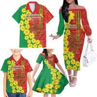 Enkutatash Ethiopia Family Matching Off The Shoulder Long Sleeve Dress and Hawaiian Shirt Melkam Addis Amet Adey Abeba Flower - Wonder Print Shop