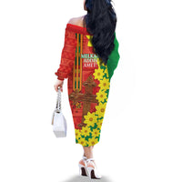 Enkutatash Ethiopia Family Matching Off The Shoulder Long Sleeve Dress and Hawaiian Shirt Melkam Addis Amet Adey Abeba Flower - Wonder Print Shop