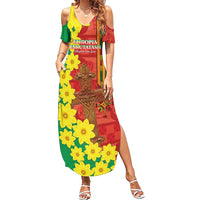 Enkutatash Ethiopia Family Matching Summer Maxi Dress and Hawaiian Shirt Melkam Addis Amet Adey Abeba Flower - Wonder Print Shop
