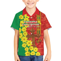 Enkutatash Ethiopia Family Matching Summer Maxi Dress and Hawaiian Shirt Melkam Addis Amet Adey Abeba Flower - Wonder Print Shop