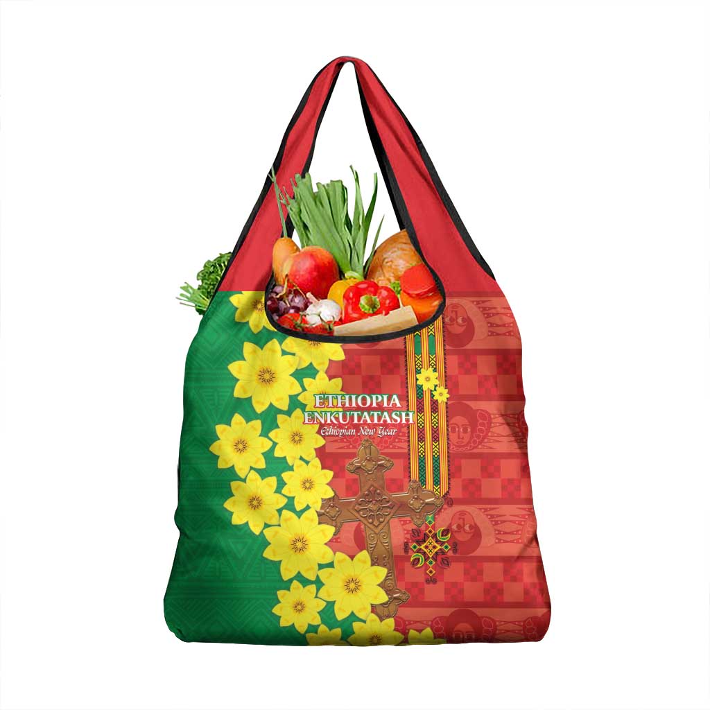Enkutatash Ethiopia Grocery Bag Melkam Addis Amet Adey Abeba Flower