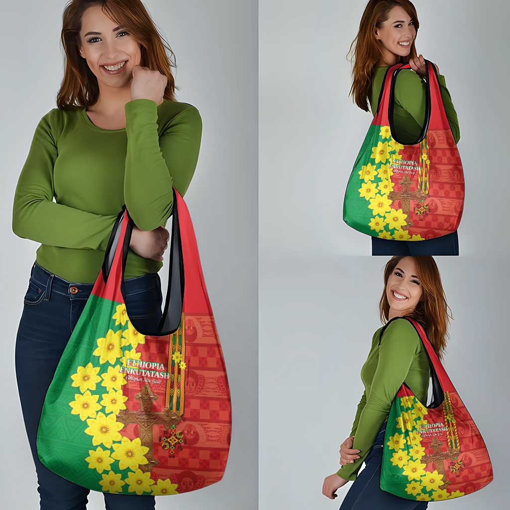 Enkutatash Ethiopia Grocery Bag Melkam Addis Amet Adey Abeba Flower