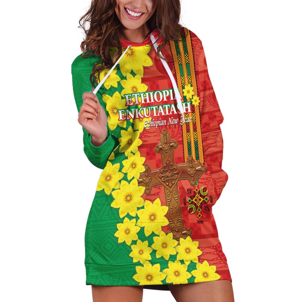 Enkutatash Ethiopia Hoodie Dress Melkam Addis Amet Adey Abeba Flower - Wonder Print Shop