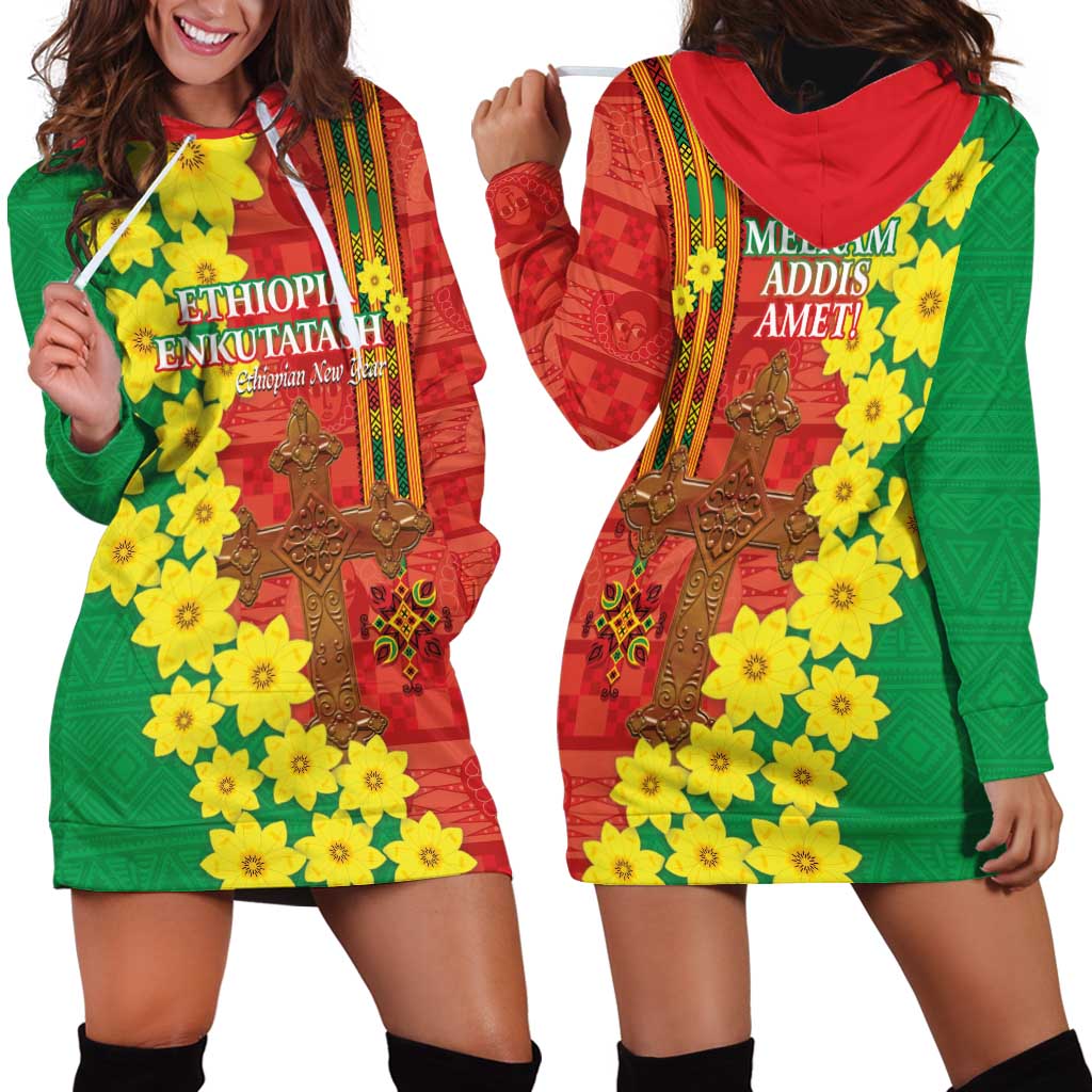 Enkutatash Ethiopia Hoodie Dress Melkam Addis Amet Adey Abeba Flower - Wonder Print Shop