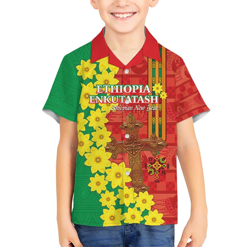 Enkutatash Ethiopia Kid Hawaiian Shirt Melkam Addis Amet Adey Abeba Flower - Wonder Print Shop