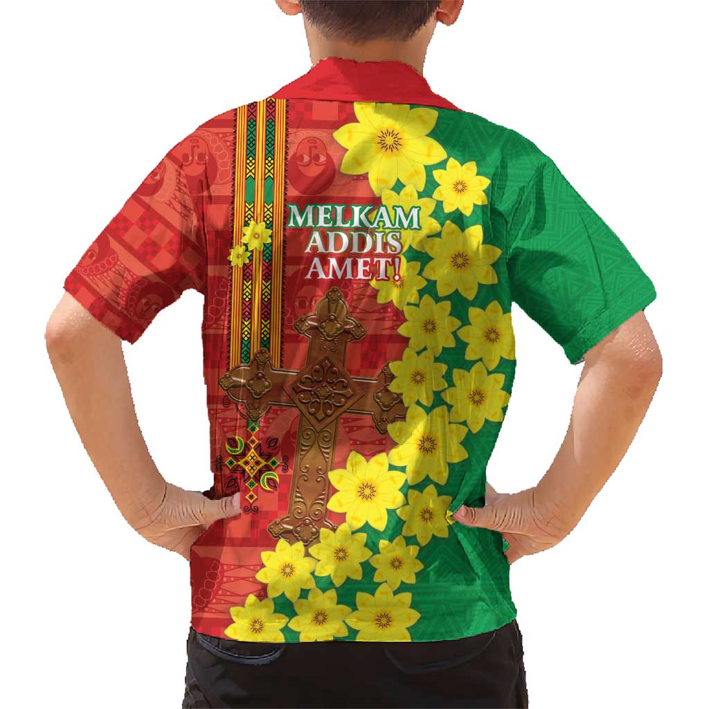 Enkutatash Ethiopia Kid Hawaiian Shirt Melkam Addis Amet Adey Abeba Flower - Wonder Print Shop