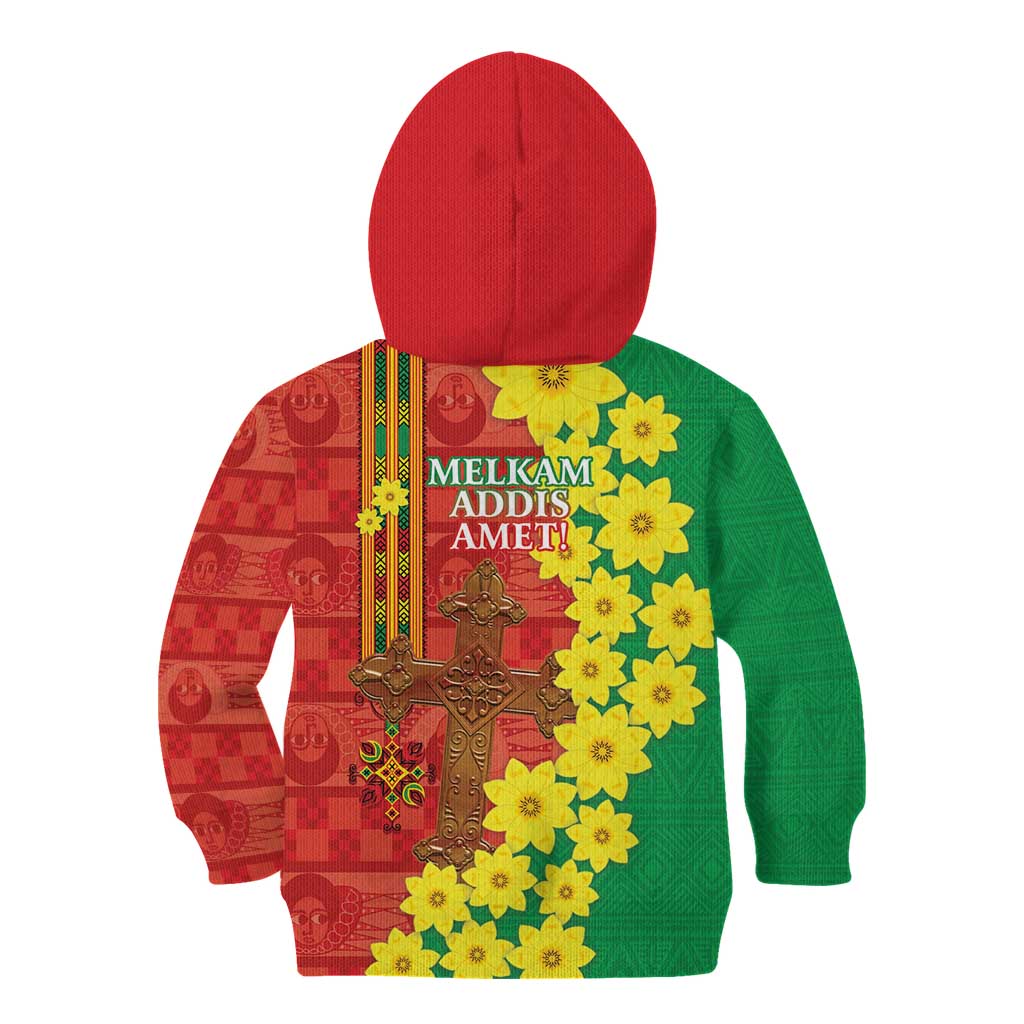 Enkutatash Ethiopia Kid Hoodie Melkam Addis Amet Adey Abeba Flower - Wonder Print Shop