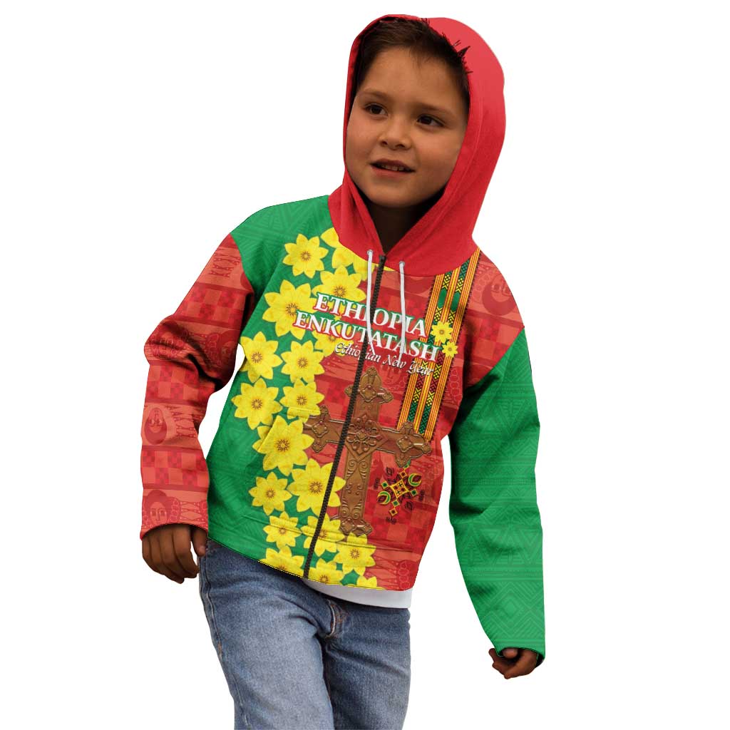 Enkutatash Ethiopia Kid Hoodie Melkam Addis Amet Adey Abeba Flower - Wonder Print Shop
