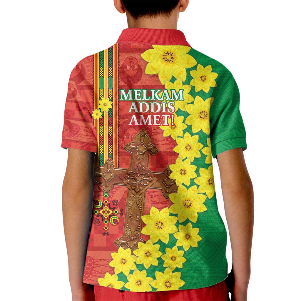 Enkutatash Ethiopia Kid Polo Shirt Melkam Addis Amet Adey Abeba Flower - Wonder Print Shop