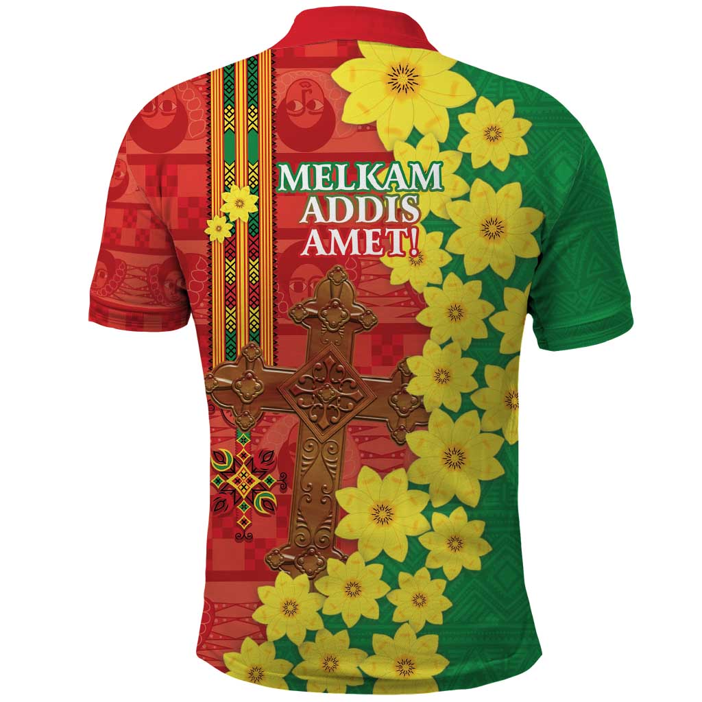 Enkutatash Ethiopia Polo Shirt Melkam Addis Amet Adey Abeba Flower - Wonder Print Shop