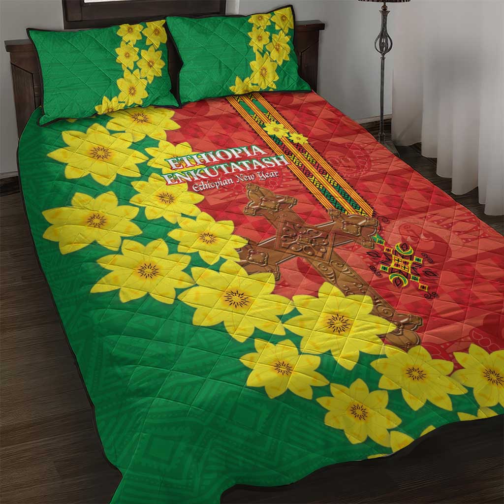 Enkutatash Ethiopia Quilt Bed Set Melkam Addis Amet Adey Abeba Flower - Wonder Print Shop