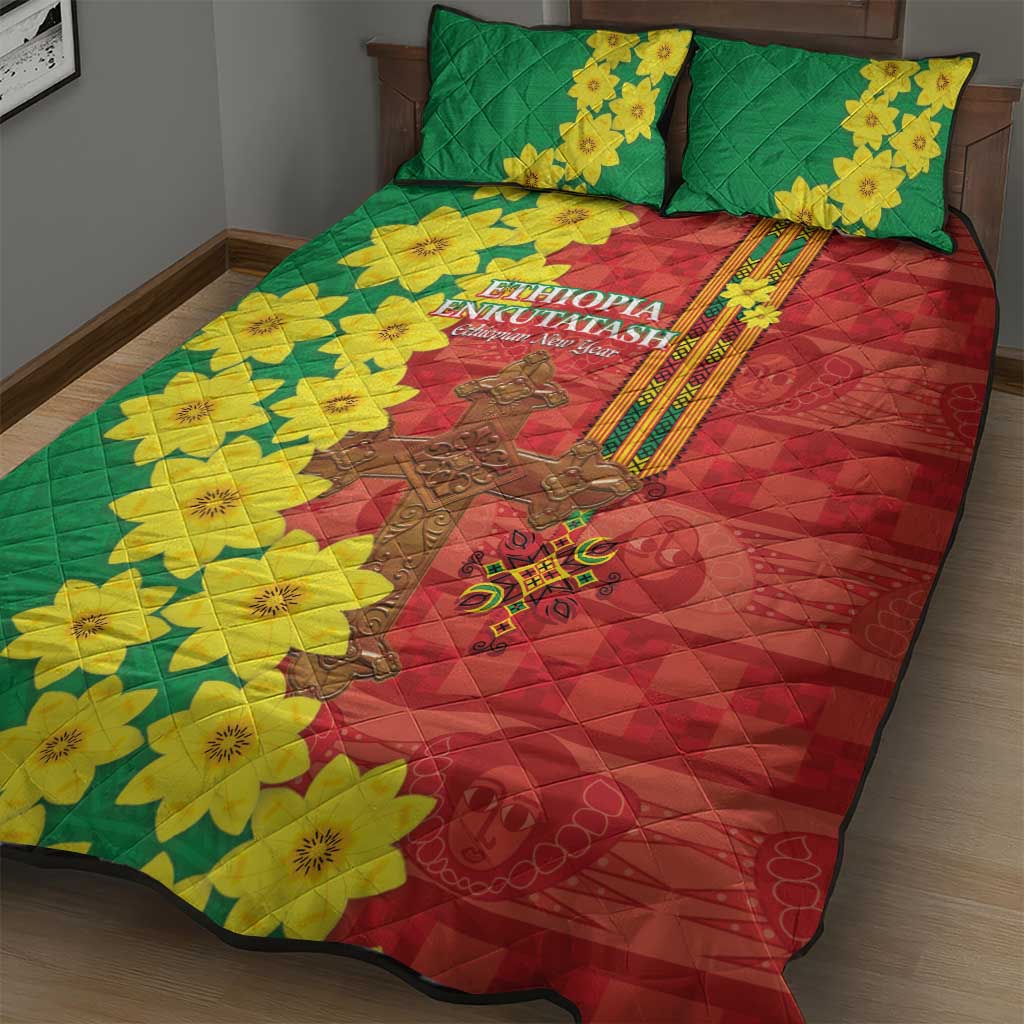 Enkutatash Ethiopia Quilt Bed Set Melkam Addis Amet Adey Abeba Flower - Wonder Print Shop