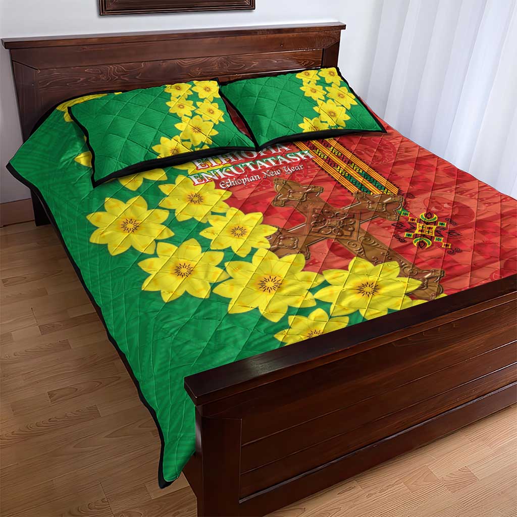 Enkutatash Ethiopia Quilt Bed Set Melkam Addis Amet Adey Abeba Flower - Wonder Print Shop