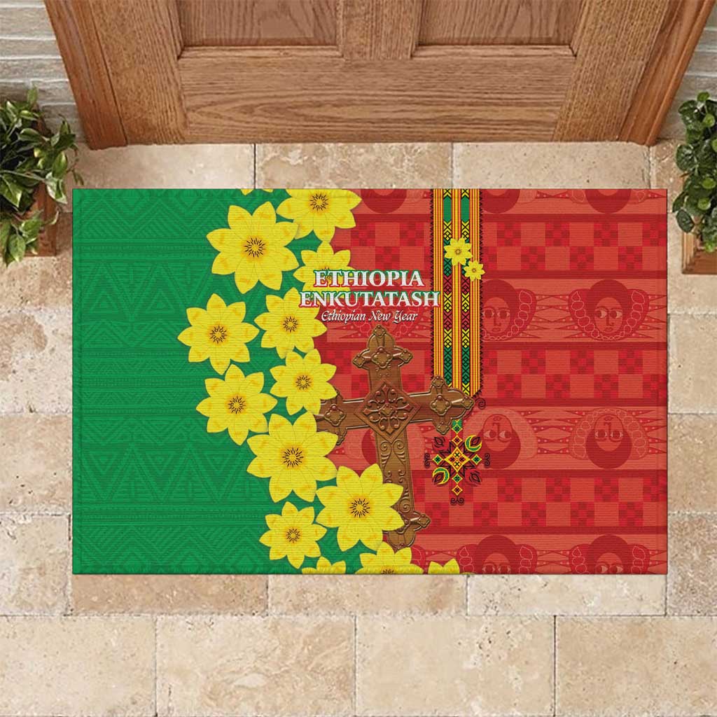 Enkutatash Ethiopia Rubber Doormat Melkam Addis Amet Adey Abeba Flower - Wonder Print Shop