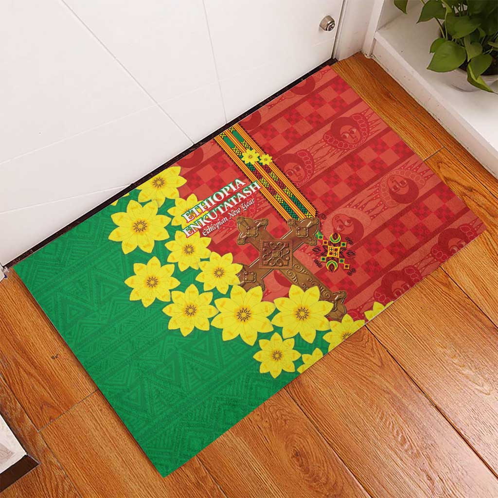 Enkutatash Ethiopia Rubber Doormat Melkam Addis Amet Adey Abeba Flower - Wonder Print Shop