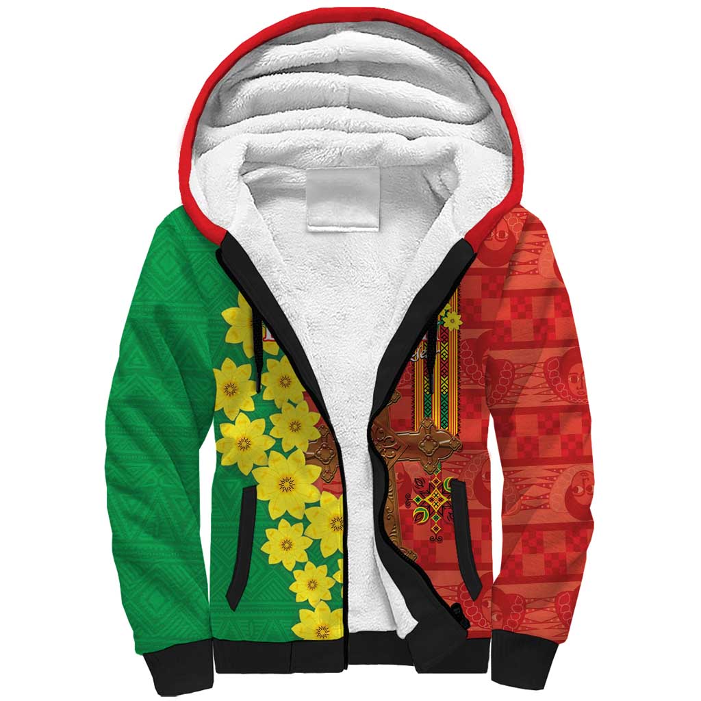 Enkutatash Ethiopia Sherpa Hoodie Melkam Addis Amet Adey Abeba Flower - Wonder Print Shop