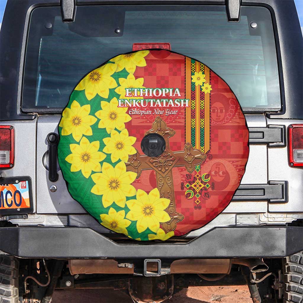 Enkutatash Ethiopia Spare Tire Cover Melkam Addis Amet Adey Abeba Flower - Wonder Print Shop