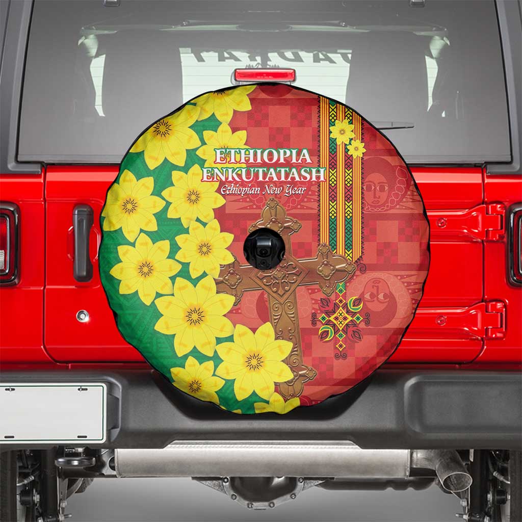 Enkutatash Ethiopia Spare Tire Cover Melkam Addis Amet Adey Abeba Flower - Wonder Print Shop