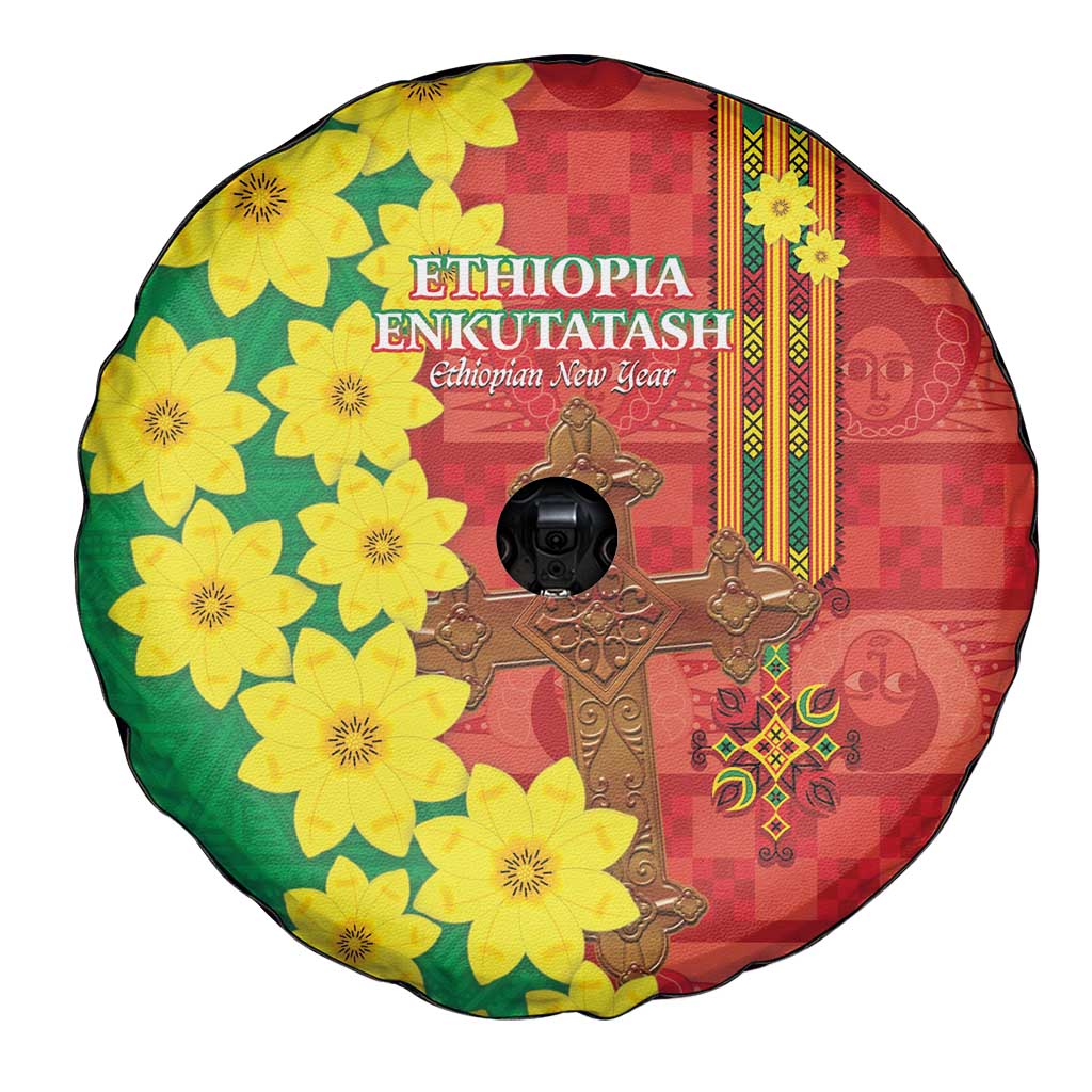 Enkutatash Ethiopia Spare Tire Cover Melkam Addis Amet Adey Abeba Flower - Wonder Print Shop