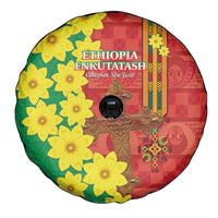 Enkutatash Ethiopia Spare Tire Cover Melkam Addis Amet Adey Abeba Flower - Wonder Print Shop