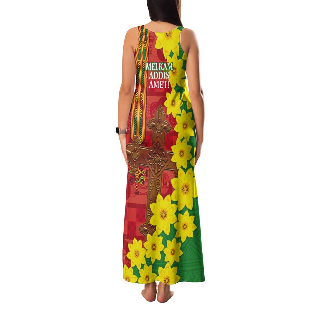 Enkutatash Ethiopia Tank Maxi Dress Melkam Addis Amet Adey Abeba Flower - Wonder Print Shop
