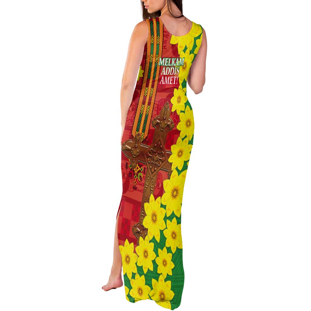 Enkutatash Ethiopia Tank Maxi Dress Melkam Addis Amet Adey Abeba Flower - Wonder Print Shop