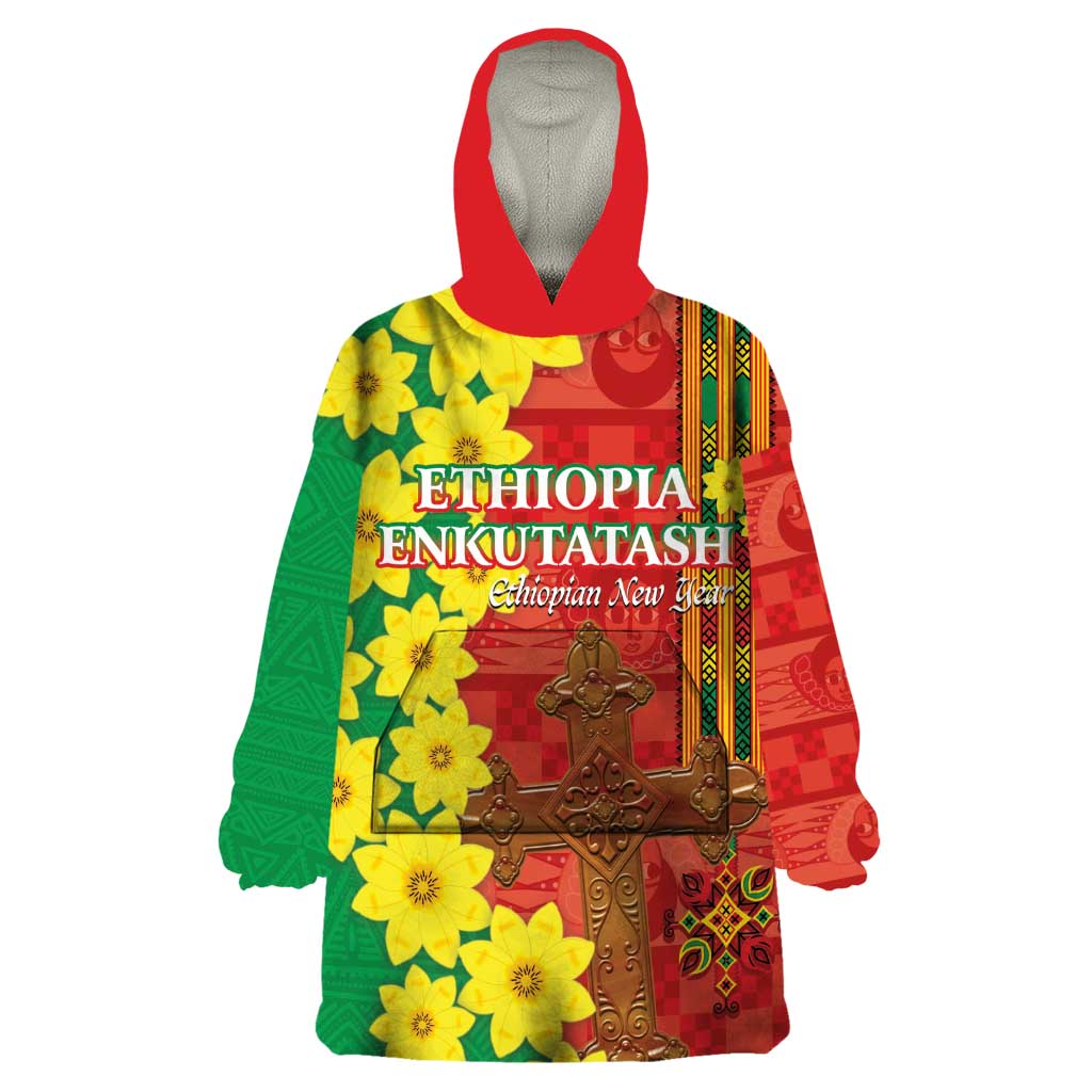 Enkutatash Ethiopia Wearable Blanket Hoodie Melkam Addis Amet Adey Abeba Flower - Wonder Print Shop