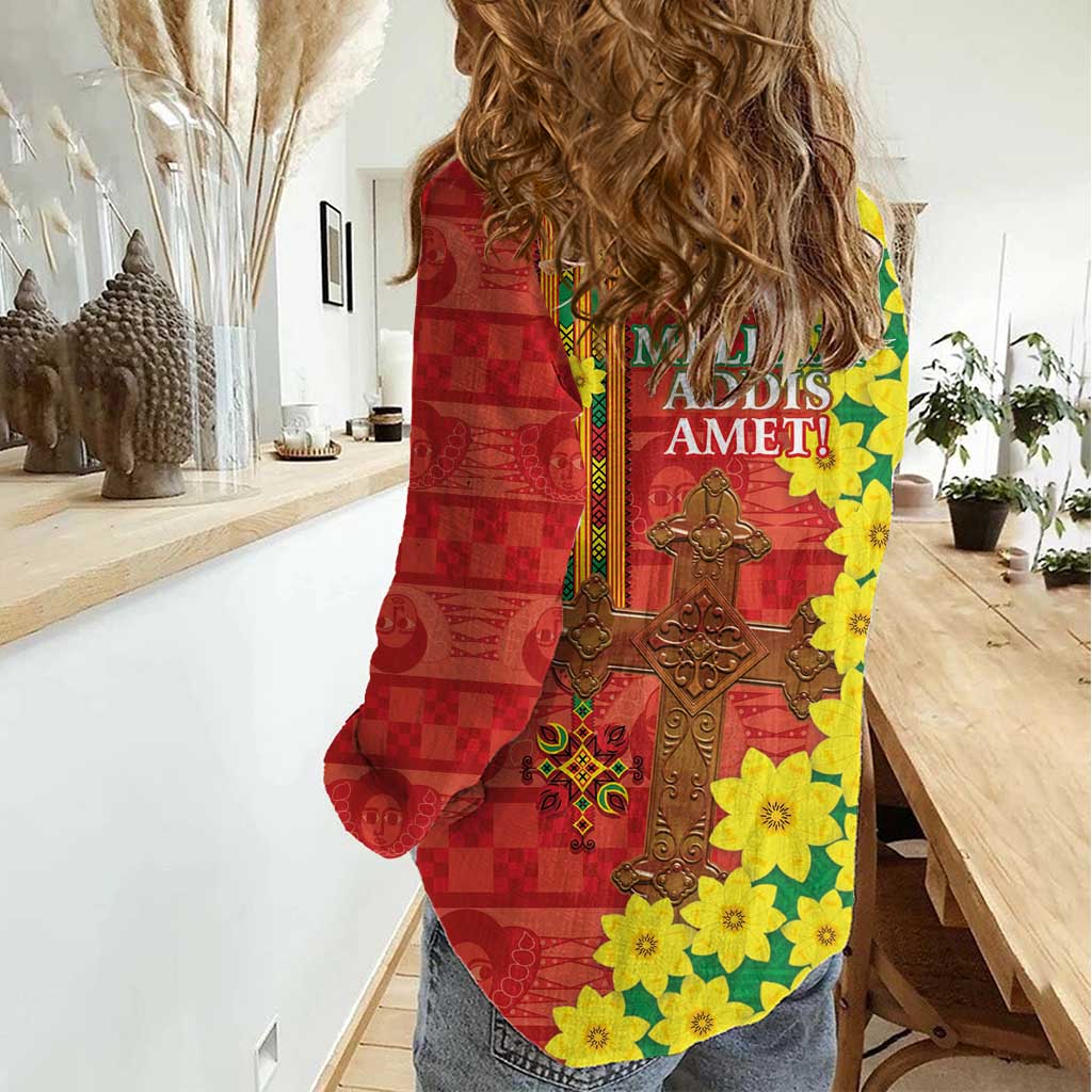 Enkutatash Ethiopia Women Casual Shirt Melkam Addis Amet Adey Abeba Flower - Wonder Print Shop