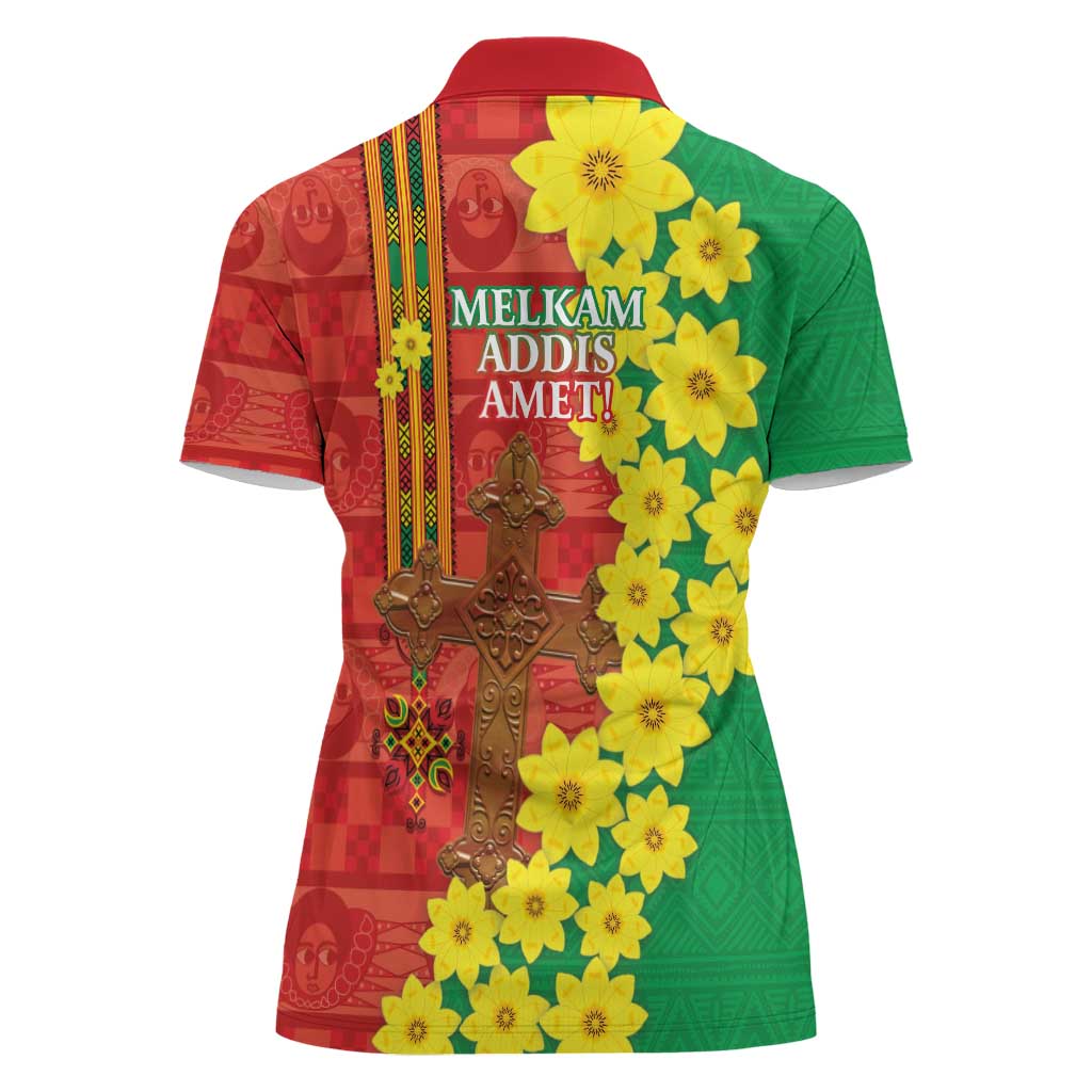 Enkutatash Ethiopia Women Polo Shirt Melkam Addis Amet Adey Abeba Flower - Wonder Print Shop
