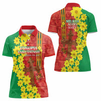 Enkutatash Ethiopia Women Polo Shirt Melkam Addis Amet Adey Abeba Flower - Wonder Print Shop
