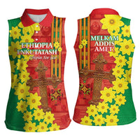 Enkutatash Ethiopia Women Sleeveless Polo Shirt Melkam Addis Amet Adey Abeba Flower - Wonder Print Shop