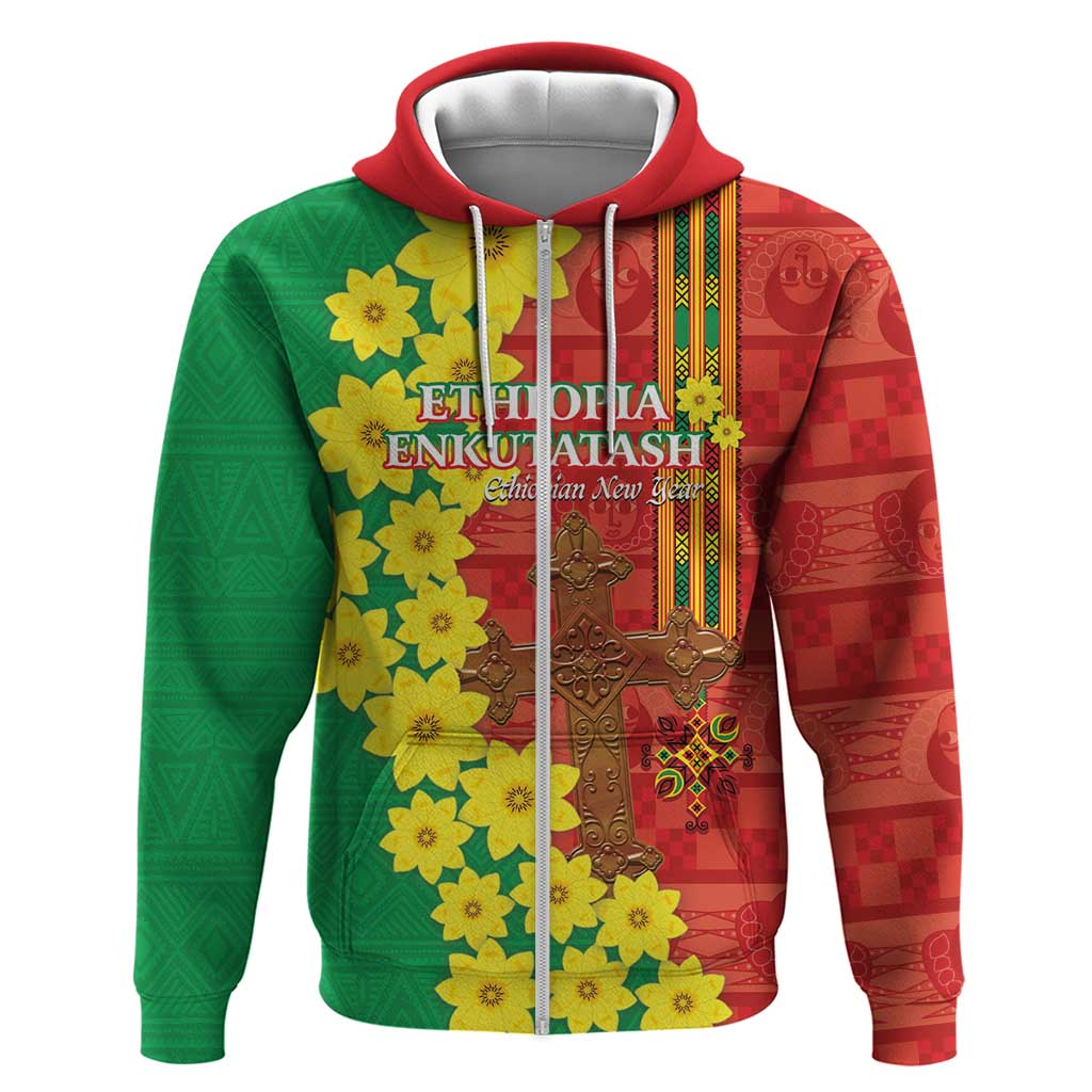 Enkutatash Ethiopia Zip Hoodie Melkam Addis Amet Adey Abeba Flower - Wonder Print Shop