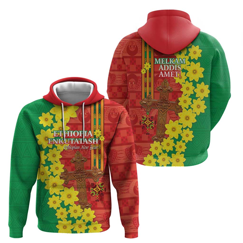 Enkutatash Ethiopia Zip Hoodie Melkam Addis Amet Adey Abeba Flower - Wonder Print Shop