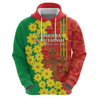 Enkutatash Ethiopia Zip Hoodie Melkam Addis Amet Adey Abeba Flower - Wonder Print Shop
